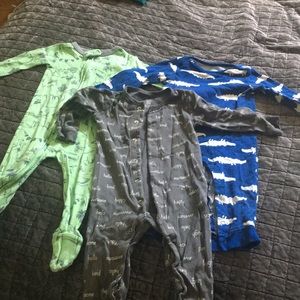 Three 12 month pajamas one with feet 2 without